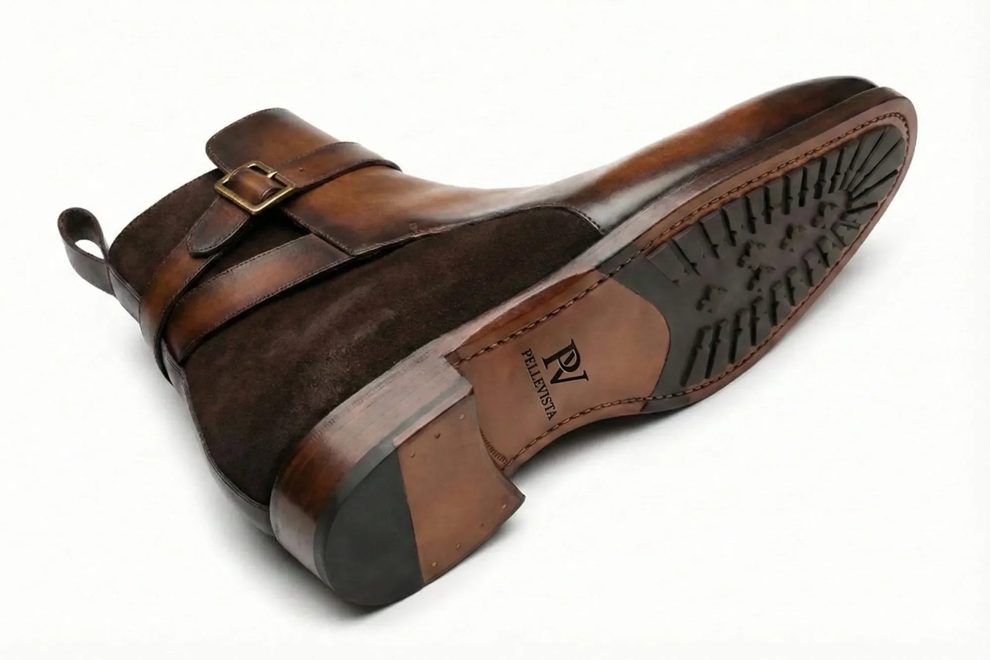 PelleVista Handcrafted Men's Jodhpur Boots | Two-Tone Leather &amp; Suede with Gold Buckle