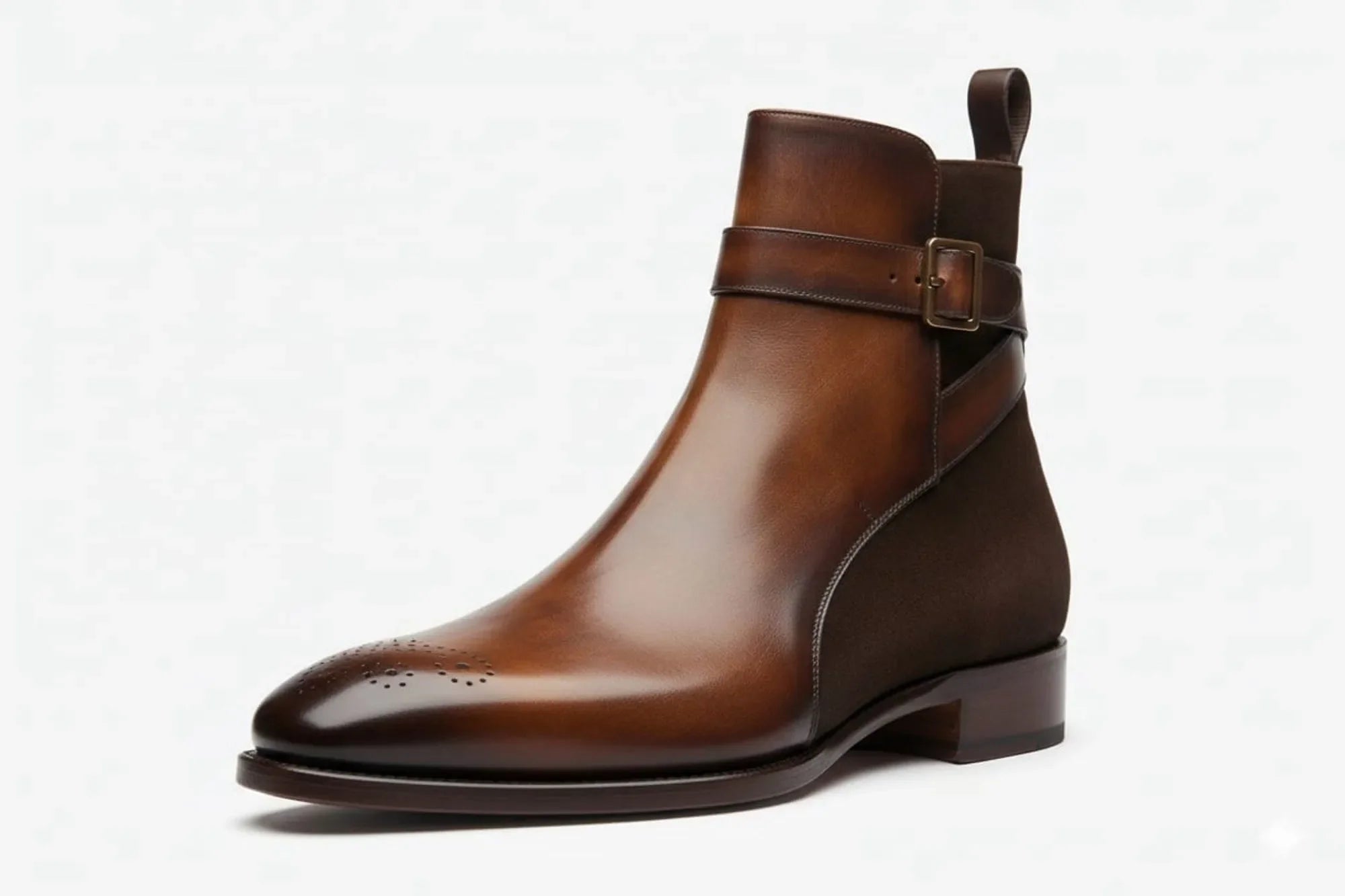 PelleVista Handcrafted Men's Jodhpur Boots | Two-Tone Leather &amp; Suede with Gold Buckle