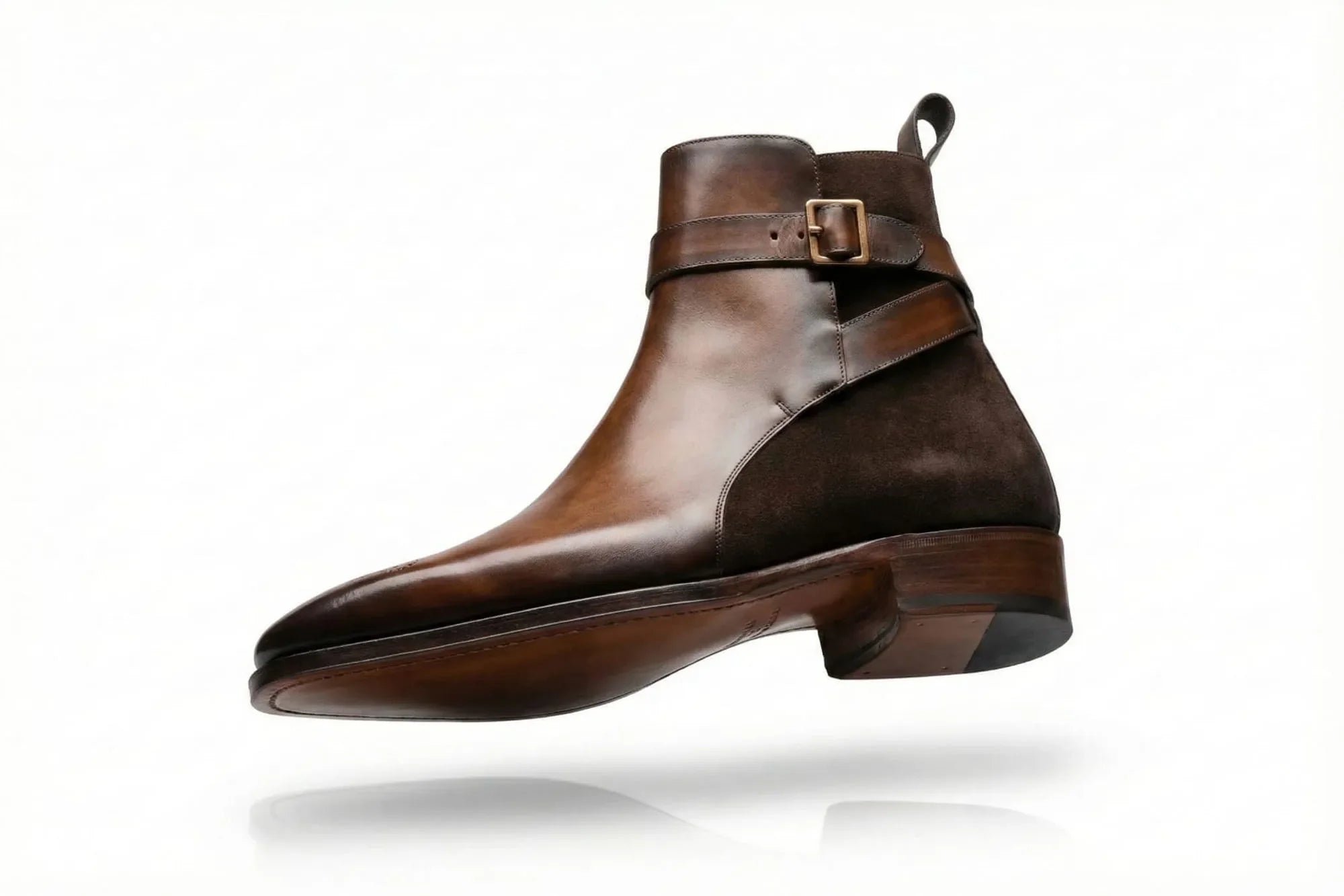 PelleVista Handcrafted Men's Jodhpur Boots | Two-Tone Leather &amp; Suede with Gold Buckle