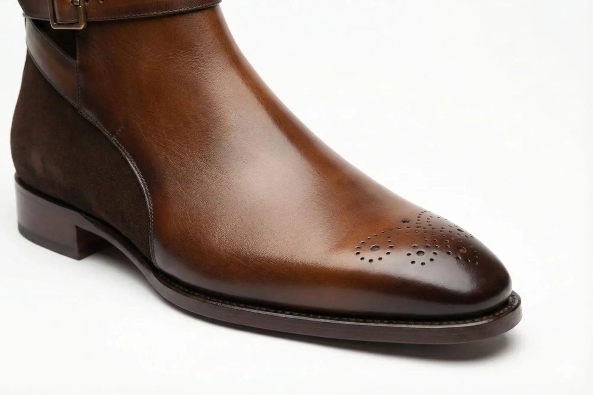 PelleVista Handcrafted Men's Jodhpur Boots | Two-Tone Leather &amp; Suede with Gold Buckle